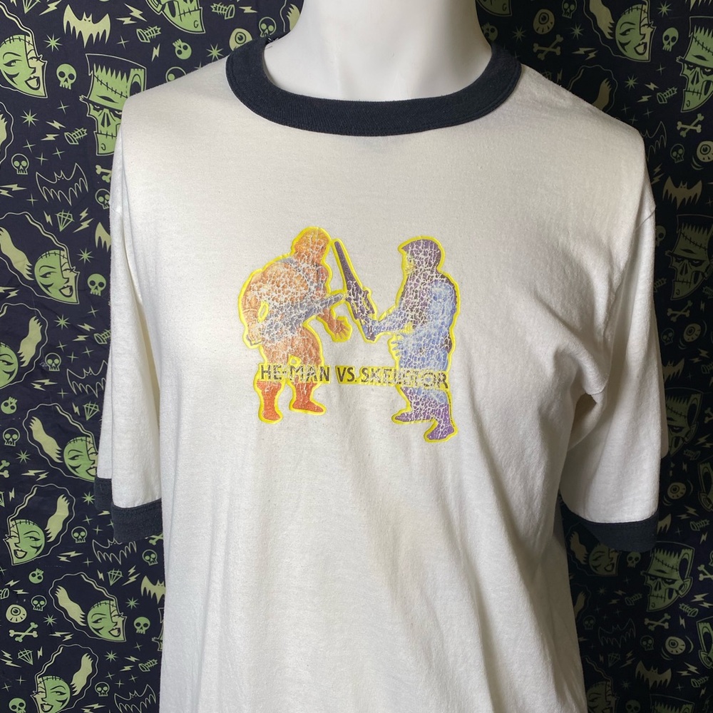 Vintage 80s Masters of the universe Heman vs Skelator ringer t shirt